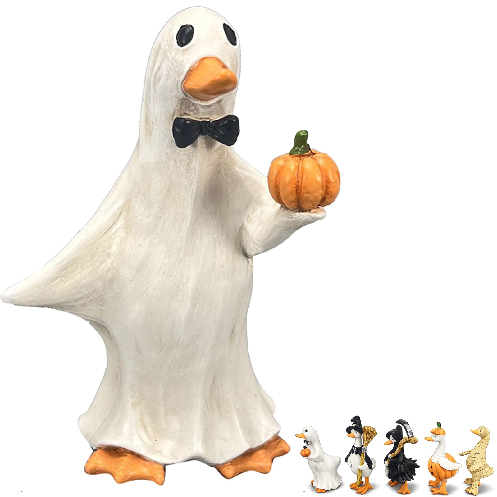 Halloween Goose Figurines Set, Resin Tabletop Decorations (Ghost)