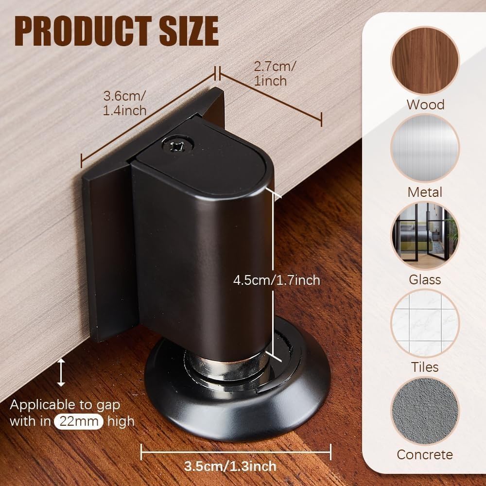2026 New Door Wedge Stopper, Magnetic Doors Stoppers for Bottom of Door, No Drill Invisible Doorstops for Inside Door, Heavy Duty Magnetic Doors Catch Holder to Keep Doors Open 4pcs (Black)