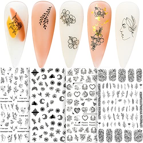 Black Nail Art Sticker Decal Set, 3D Self Adhesive Nail Stickers, Flower Nail Stickers, Vintage Flower Vine Leaf Nail Art Decals, Nail Art Stickers For Nail Art Design, Nail Stickers For Girls, Diy Nail Art Decorations For Nail Salons… #TOP3