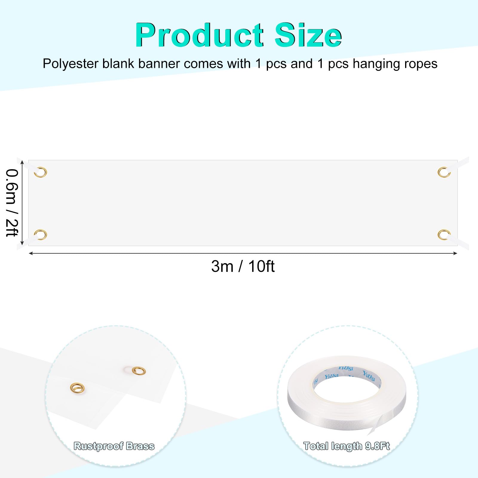 PATIKIL Blank Banners Signs to Decorate 2'x10' Sublimation White Banner with Hanging Rope for Business Outside Outdoor Wall - Image 2