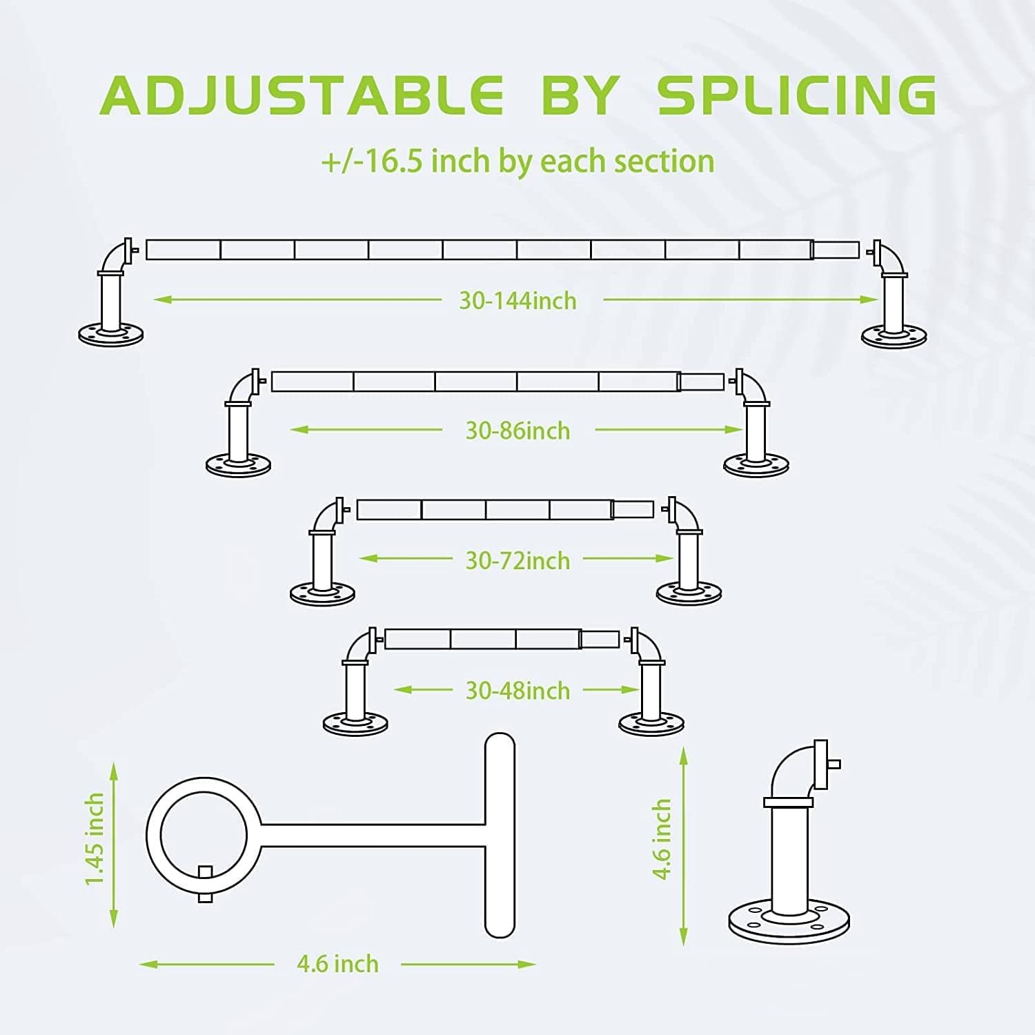 Industrielle Gardinenstange, 2,5 cm Durchmesser, Stahl, 76,2 bis 182,9 cm, für Wand- und Deckenmontage, geeignet für Wohnzimmer, Schlafzimmer, Esszimmer, Küche und Arbeitszimmer, schwarz