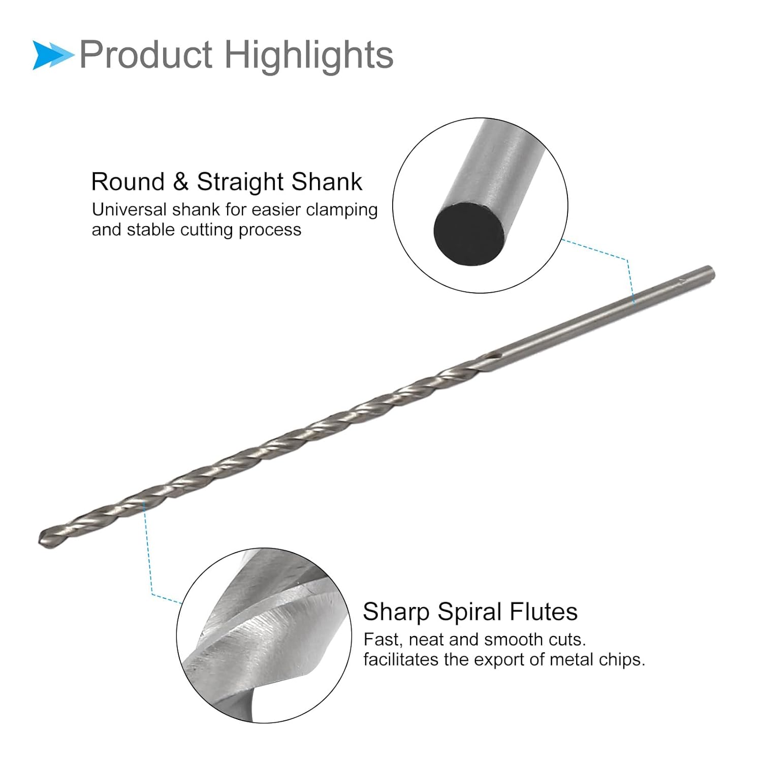 High Speed Steel Twist Drill Bits, 4.5mm Diameter 200mm Length, Straight Twist Jobber Drill Bit - (Applications: for Metal Woodwork Plastic Aluminum), 5Pieces