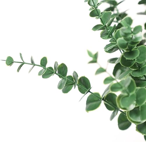 Miniatura 6 de 30 tallos de hojas de eucalipto artificiales, ramas de plástico falsas para decoración del hogar, ramo de boda, centros de mesa, centros de mesa,