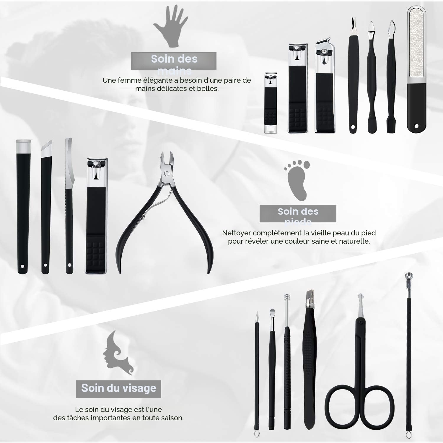 Kit Manucre Pedicure Coupe Ongle Professionnel Coupe Cuticule, Trousse Manucure Femme Hommes Pedicure Set avec Exquis La Boîte by Keiby Citom (Noir)