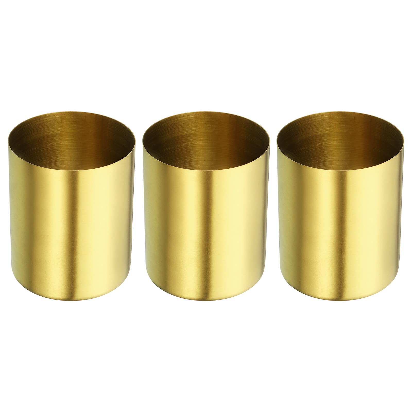 PATIKIL Pencil Holder, 3 Pack Pen Holder for Desk Stainless Steel Pencil Holders Cup Organizer Makeup Brush Holder for Desk Accessories, Golden
