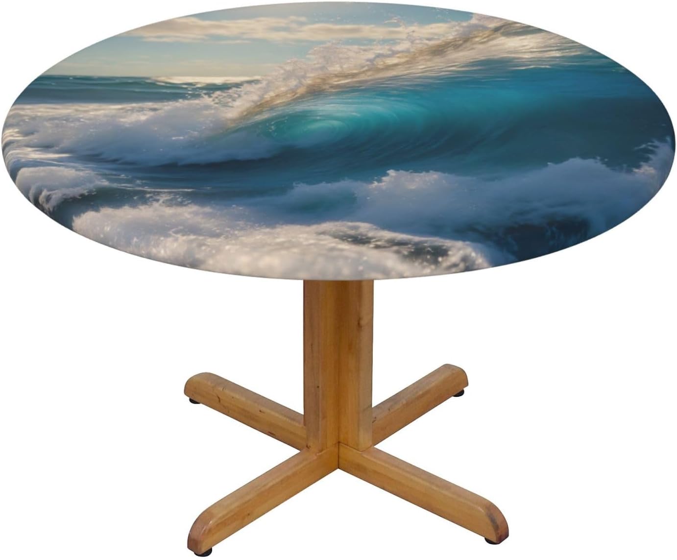Ocean Sea Wave Print Outdoor Patio Kitchen Decor Supplies Wipeable Round Table Cloth for Indoor Outdoor