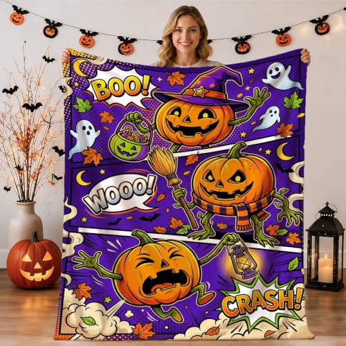 Halloween Pumpkins Comic Strip Jack-O'-Lanterns Couvre-lit 127 x 152,4 cm