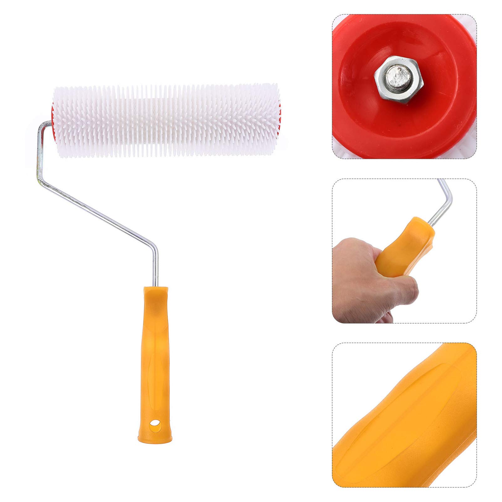 VILLCASE Rodillo de Enrasado con Púas Autonivelante de 23 Cm Rodillo Antiespumante Autonivelante Cepillo Piso de Pared de Cemento Fácil de Instalar Y Operar, Color de Mango Aleatorio