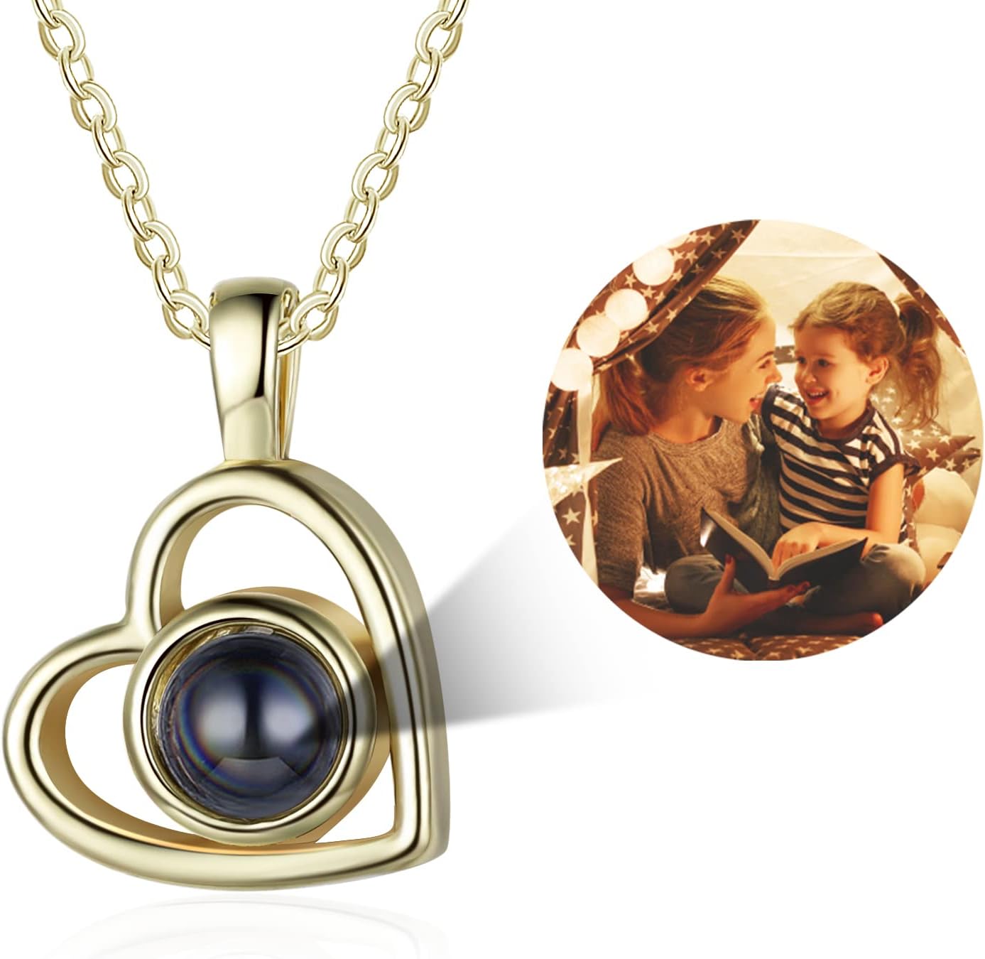 Personalized Projection Necklace Custom Photo Love Heart Pendant Necklace with Picture Inside Graduation Gift for Women Jewelry Gifts for Wife Mom