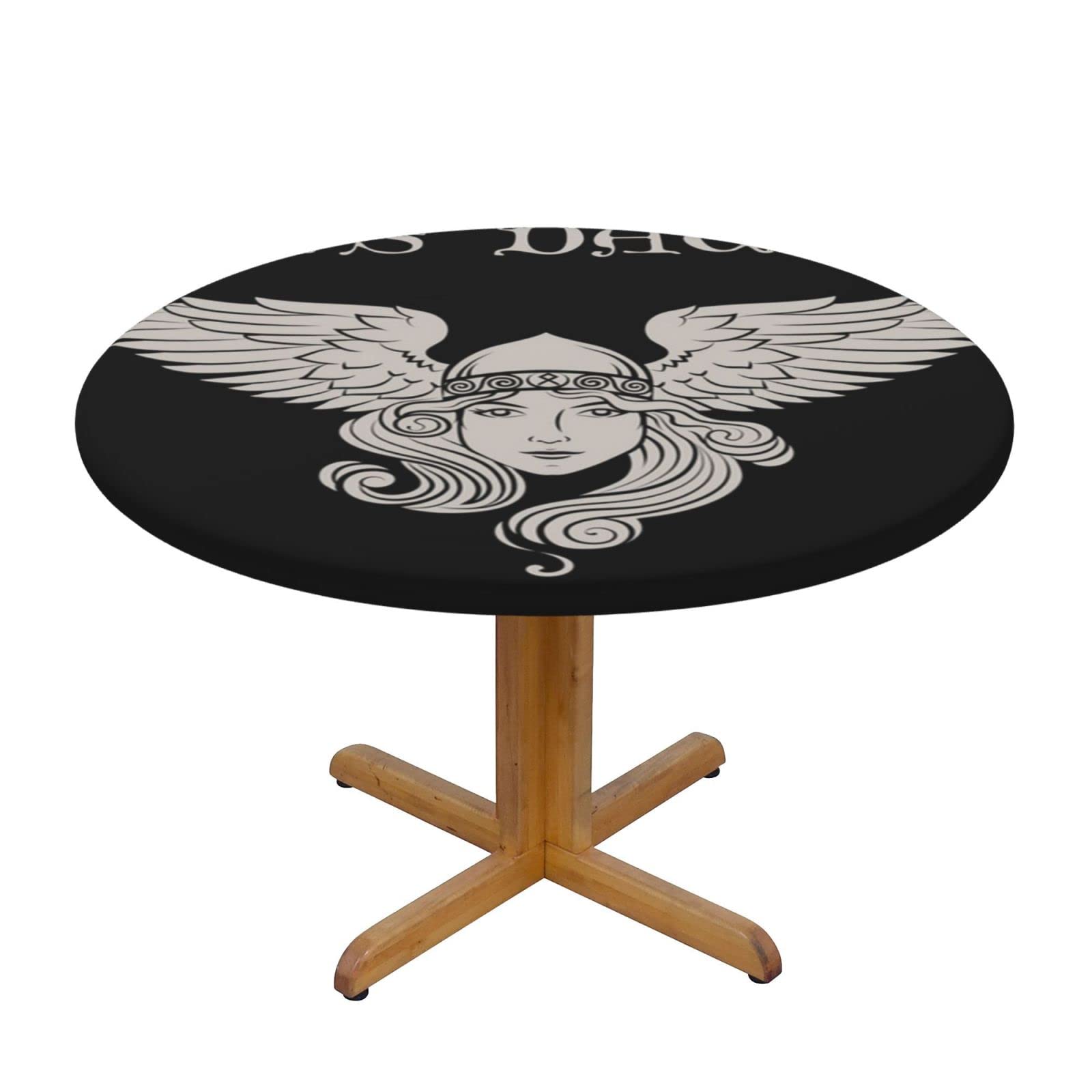 Lsjuee Round Fitted Tablecloth 45-50in Elastic Edged Table Cloth for Kitchen Dining Party Home Decor - Viking Woman Warrior Symbol