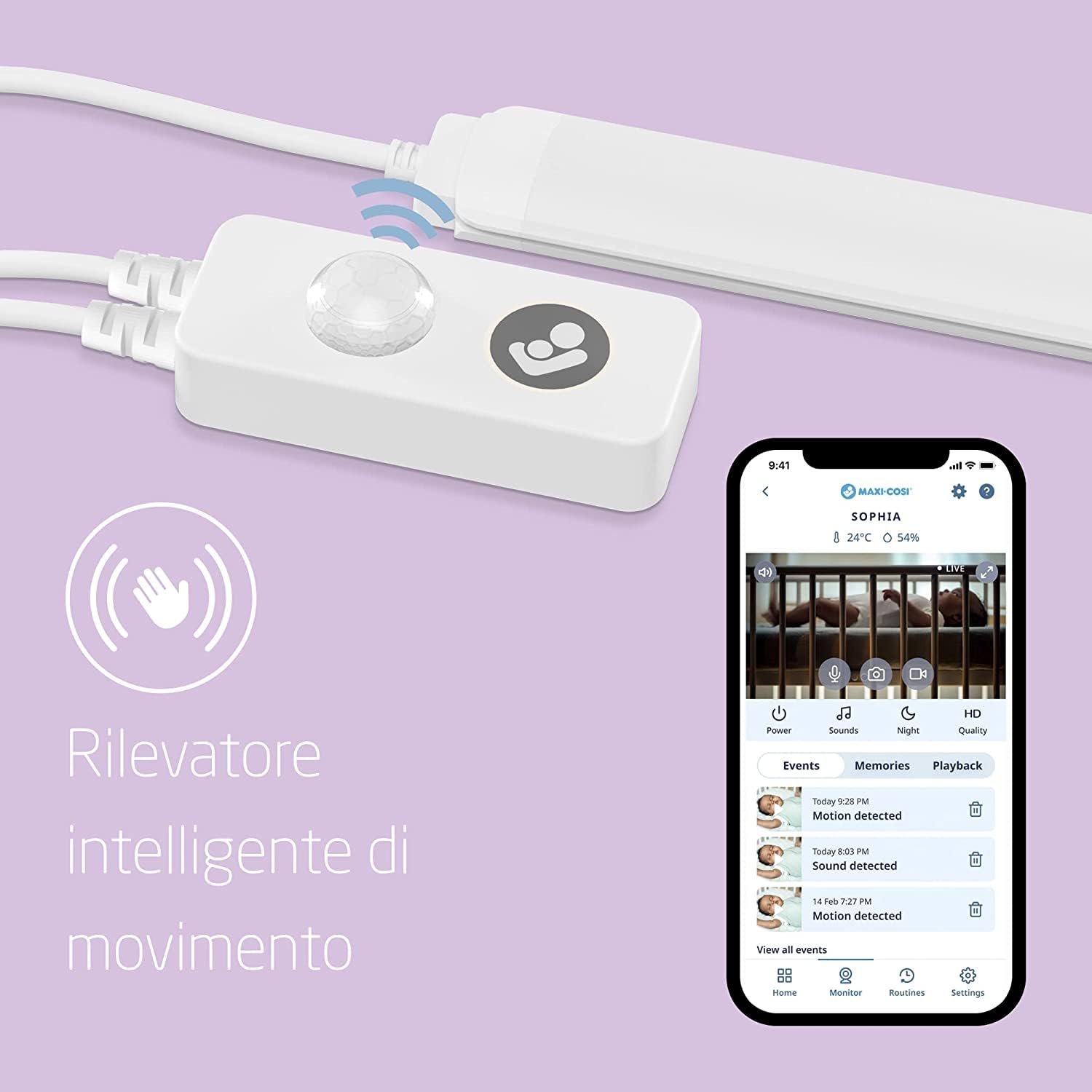 Maxi-Cosi Glow Luce Notturna bambini, luce intelligente dimmerabile multicolore con rilevatore di movimento, attivabile tramite app o comando vocale, compatibile con Amazon Alexa e Google Home