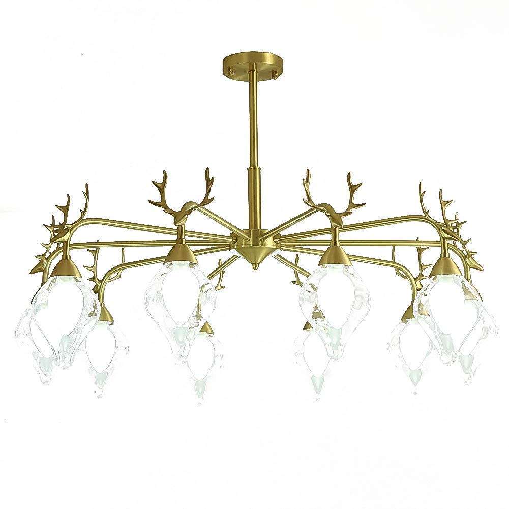 LYMSXAZOU Adjustable Antler Chandelier15Light Brushed Brass Ceiling Fixture for Living Room Bedroom Dining RoomIndustrial Style Lighting Black Finish