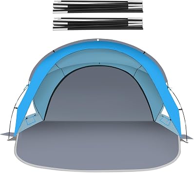 Gorich Beach Tent Sun Shelter with 2 Doors for 4 People & A Set of Extra Beach Tent Poles for Replacement 4 People, SkyBlue