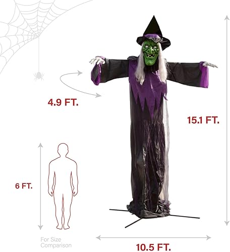 Miniatura 5 de Haunted Hill Farm Bruja parlante animatrónica de 15 pies con luces activadas por tacto y sonido, funciona con pilas, decoración de Halloween al aire