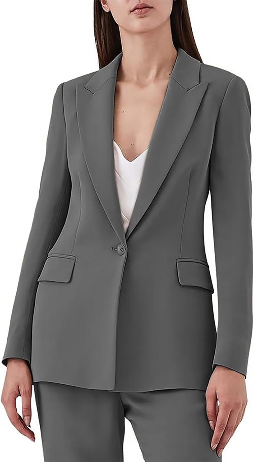 Dowbins Women's Suiting 2 Piece One Button Dressy Pantsuit for Women Professional Wedding Suit Casual