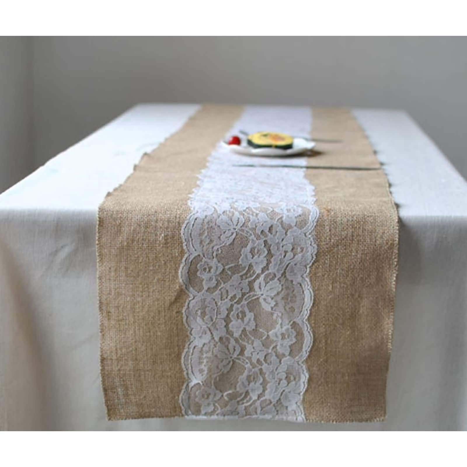 Bieżnik lniany jutowy, bieżnik na stół 30 x 275 cm khaki biały prosty jednolity kolor z koronką Święto Dziękczynienia bieżnik dekoracja