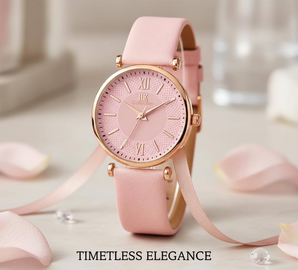 Image of IIK COLLECTION Watches for Women Round Dial |Analogue Quartz Movemnet Ladies Watch|Long Battery Life|Leather Bracelet Strap|Buckle Lock Clasp Safety Watches for Girls