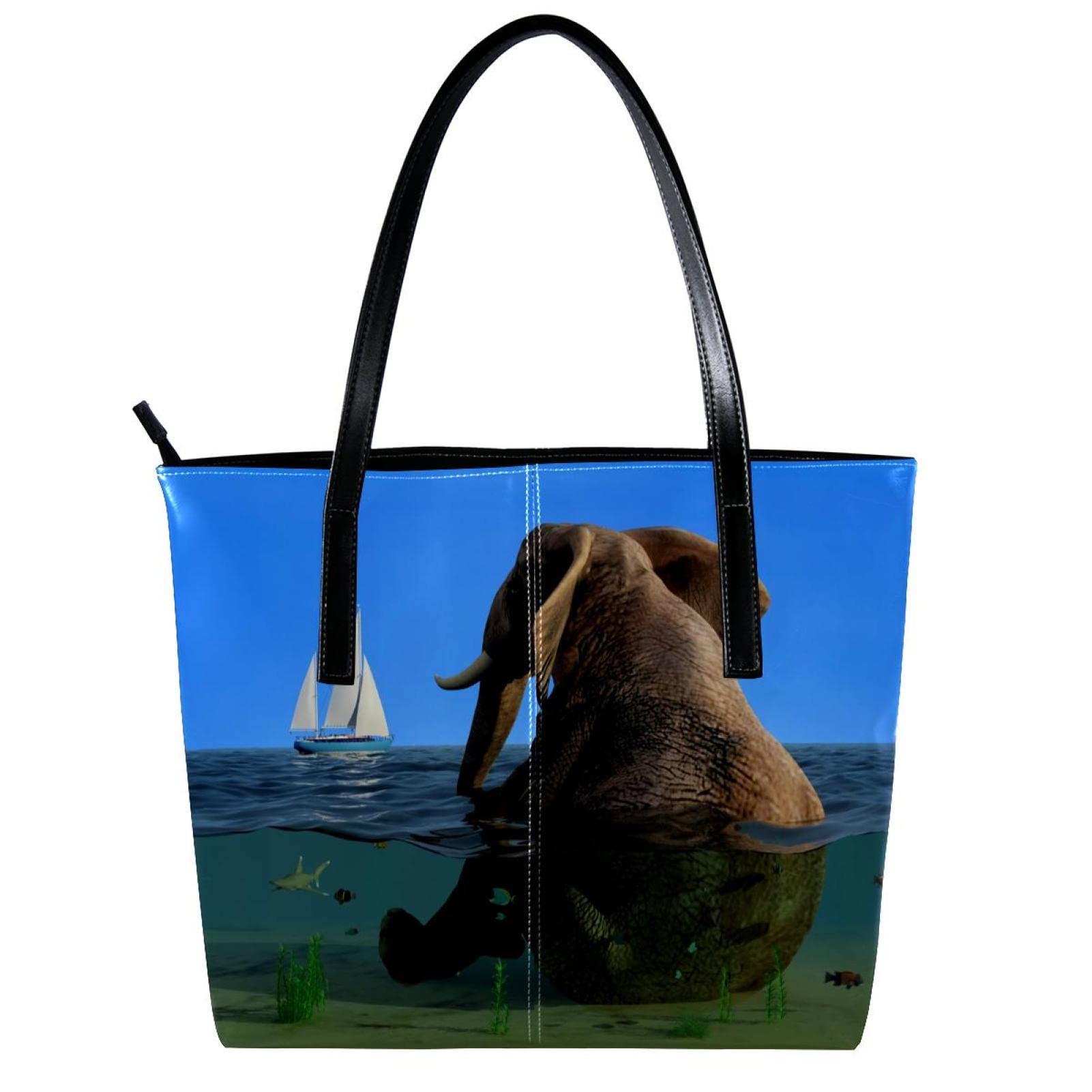Bolsa de mano personalizada con cremallera, bolsas de hombro casuales para uso diario, trabajo, escuela, elefante gordo sentado, barco con aspecto acuático, Varios colores