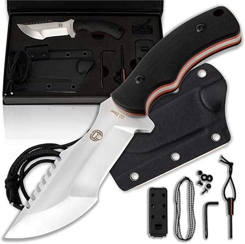 Cuchillo de supervivencia  Cuchillo de cuello Bushcraft para hombre, juego de regalo de hoja fija, hoja EDC D2 de espiga completa, mango