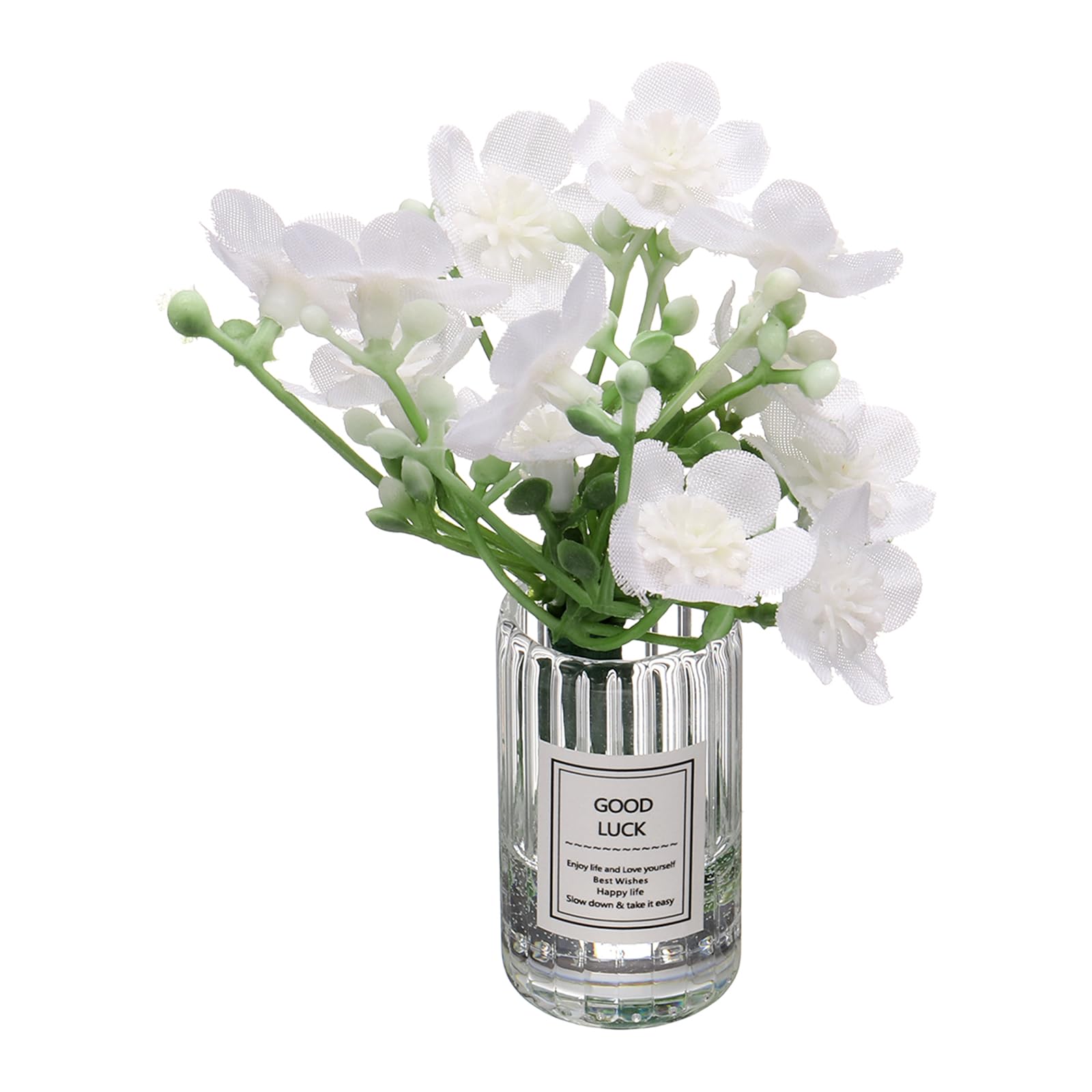 CoCud Mini Flowers Dollhouse in Vase, 2.76" Length, Silk Plastic Miniature Dollhouse Accessories with Tiny Large Flower White