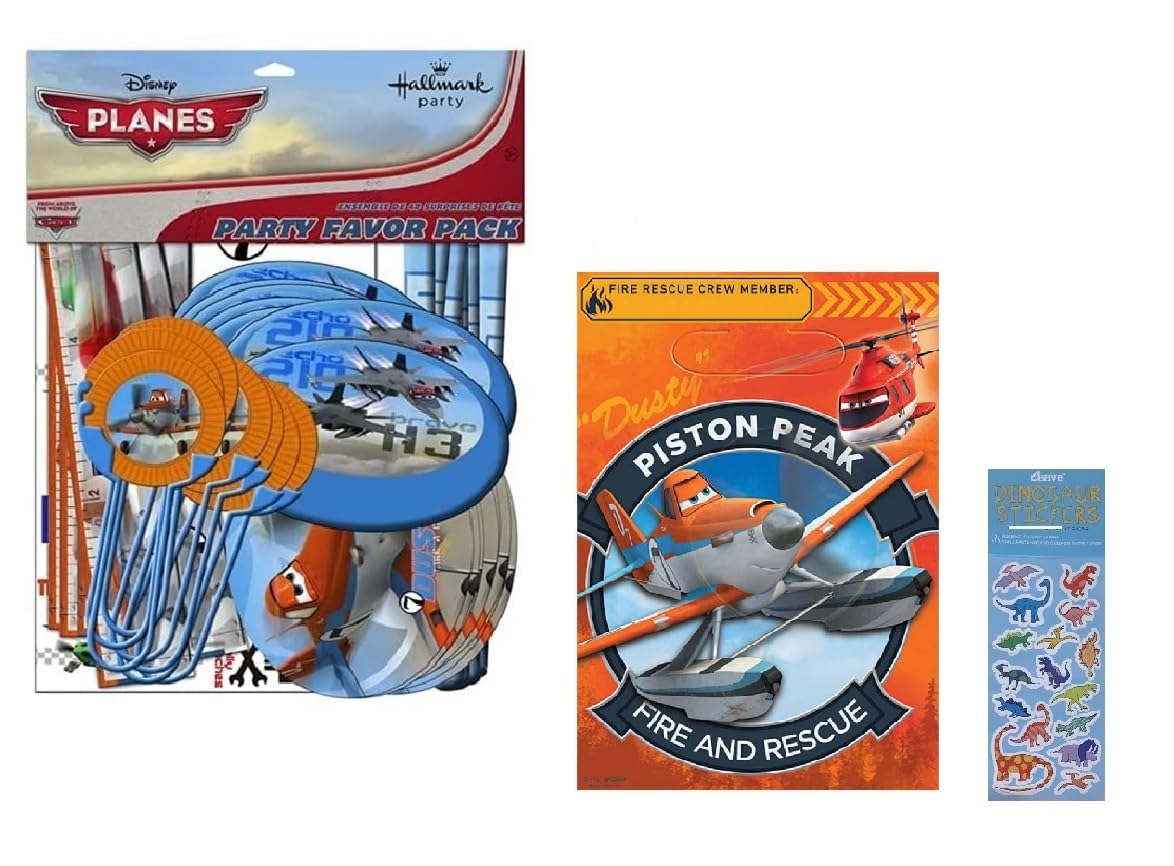 El paquete de suministros para fiesta de cumpleaños de Aviones incluye 8 bolsas de botín y 48 piezas de recuerdos de fiesta, incluyendo calcomanías, mini reglas, FlyingDiscs, hojas de actividad