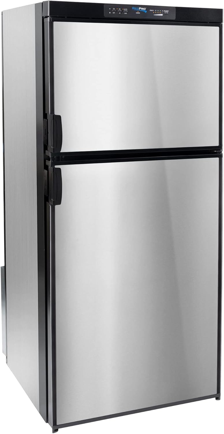 RecPro RV Refrigerator 6.3 Cubic Feet Gas and Electric | Black or Stainless Finish | 110V / 12V / Propane Gas | (Stainless Finish) product image