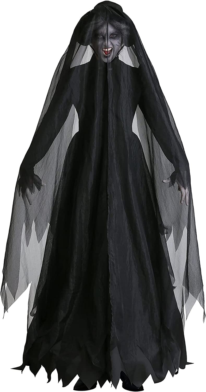 ITODA Halloween Ghost Bride Costume Full Length Corpse Bride Dress Black Gothic Vampire Outfit Zombie Wedding Dress Wicked Witch Cloak Halloween Haunted Ghost Fancy Cape - Image 2