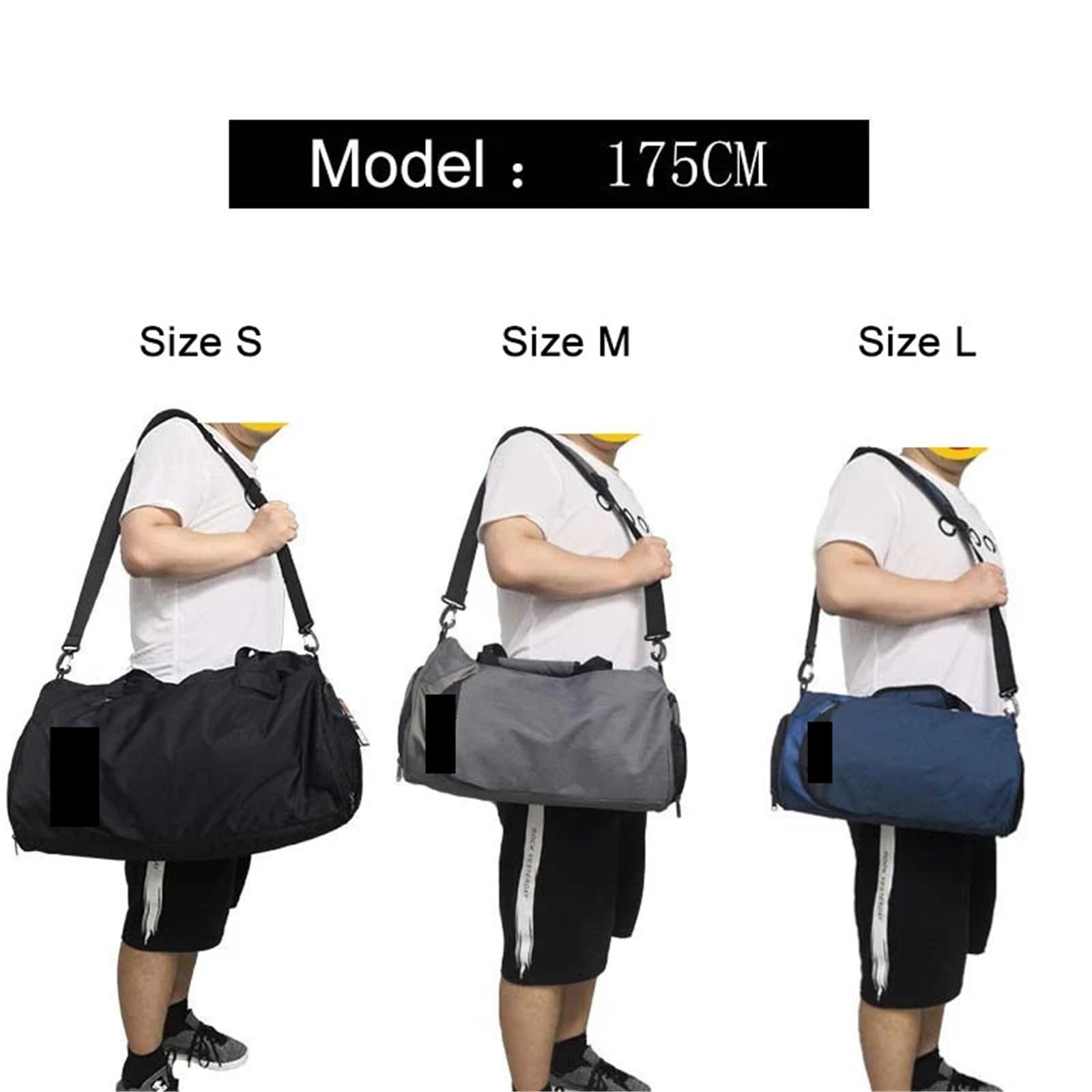 Bolsa de Deporte Bolsa Grande de Gimnasio for Hombre, Bolsas Fitness for Entrenamiento en seco y húmedo, Zapatos Yoga, Bolsos Hombro Viaje, Bolsa natación multifunción for Ejercicio(Black 43 * 25cm)