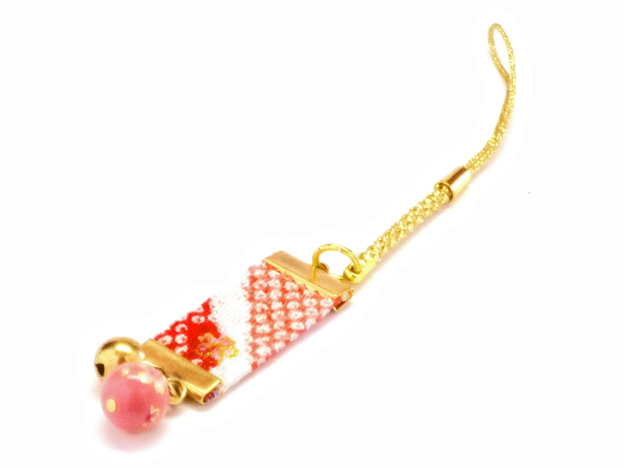 ??? Kutani kutani ware strap with cellphone, Phone Cases, Keys, Cameras kaga yuzen style red and white attached small bell