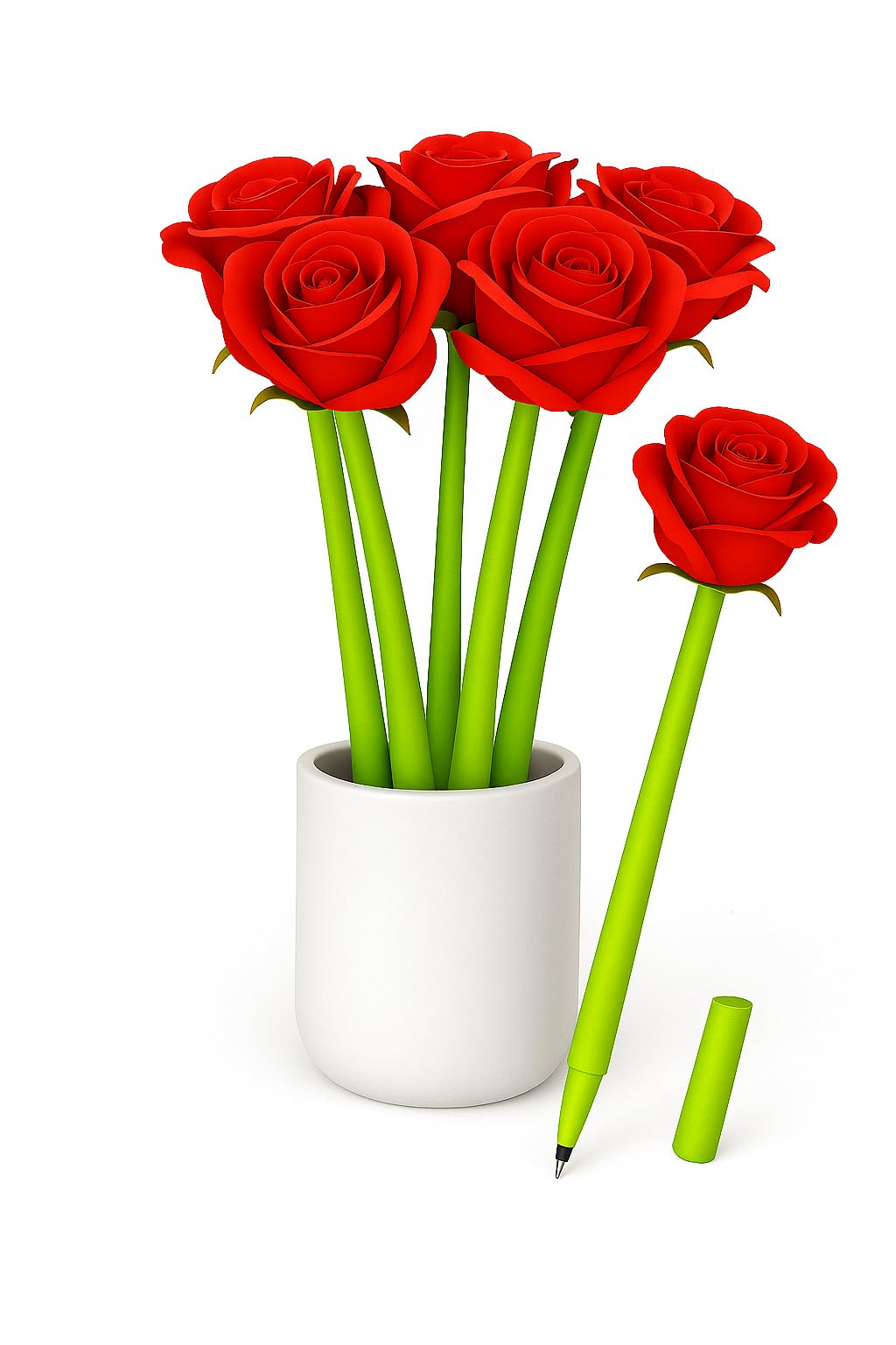 Aurus Rose Flower Pens – Set of 5 Realistic Artificial Rose Ballpoint Pens for Women, Gifts & Desk Décor