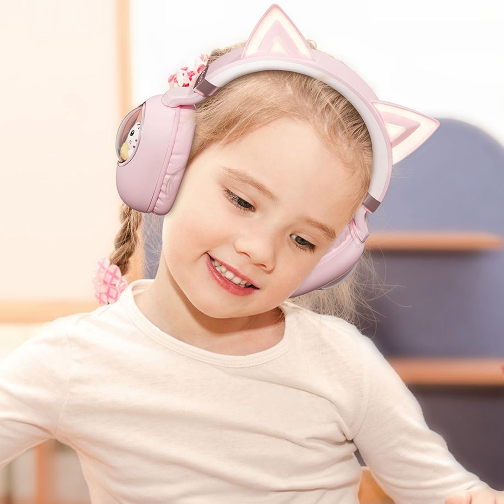 CCYLEZ Kabellose Kopfhörer mit Katzenohren, RGB-Lichter, Weiche Ohrpolster für Online-Unterricht in der Schule