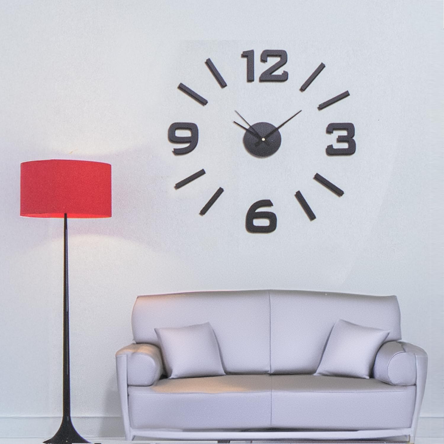 Horloge murale adhésive en mousse EVA noire avec relief 3D et aiguilles silencieuses