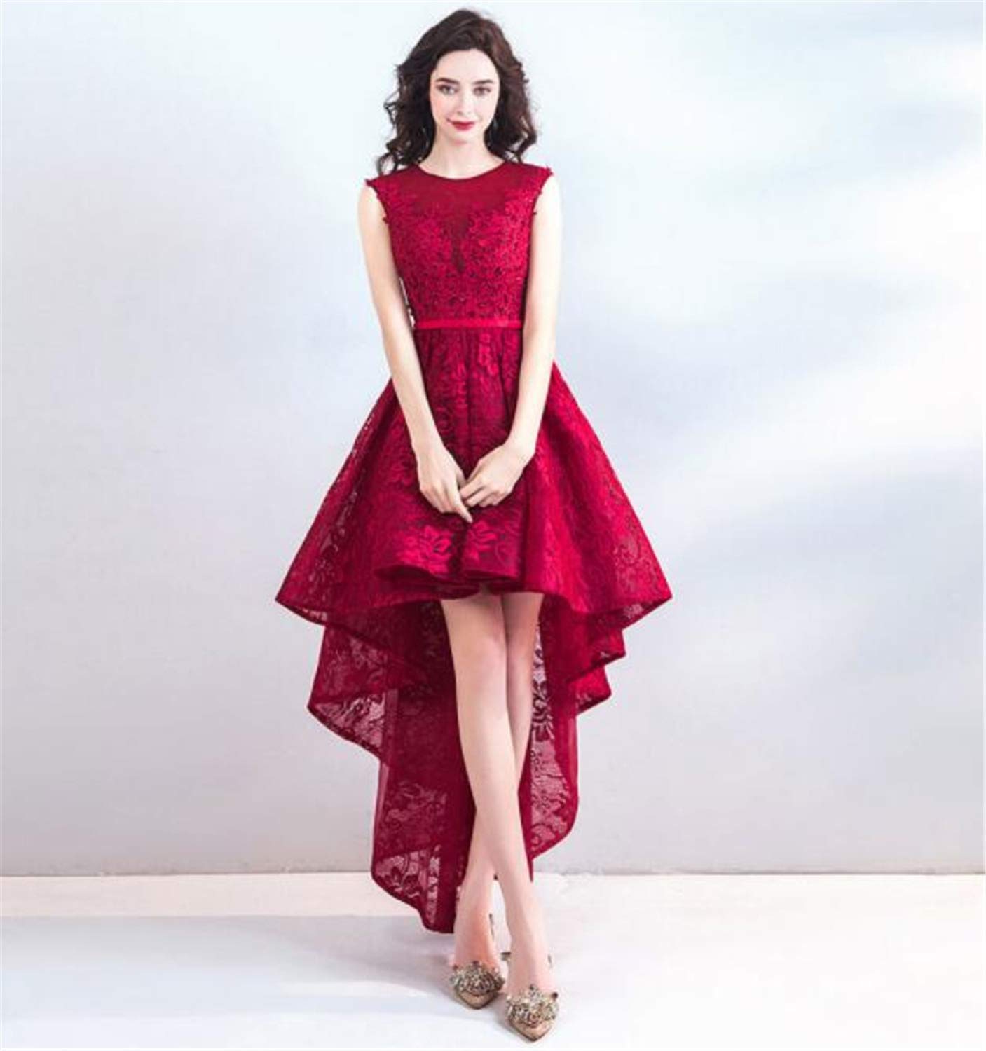 ウェディングドレス　dress 赤 Amazon.co.jp: ロマンチックなスタイルのワインレッドの前に短い