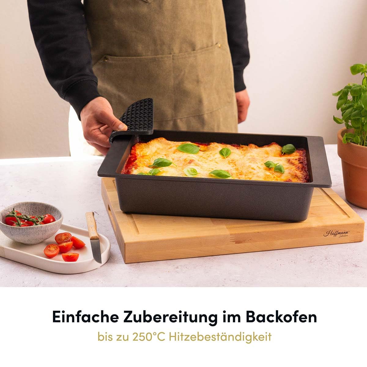 Hoffmann Bräter, 41x26 cm,Back- und Auflaufform, Handgegossen, Aluminium, Antihaftbeschichtet, für Induktion und Backofen, Anthrazit, 5L Volumen,Verzugsfrei, Made in Germany (mit Deckel)
