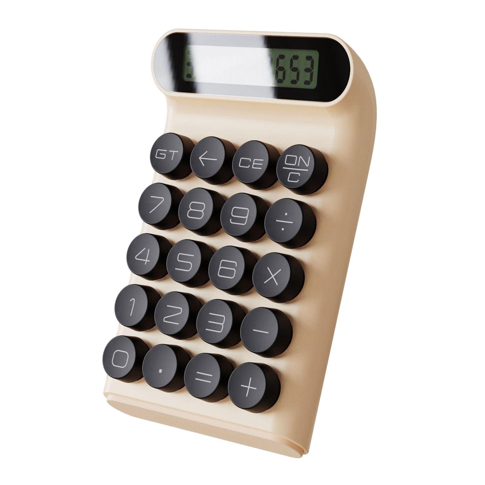 5 set Interruttore Meccanico Calcolatrice Suono Chiaro Linea Semplice Robusto Display a 10 cifre Colore Crema 15x9.2x3 cm