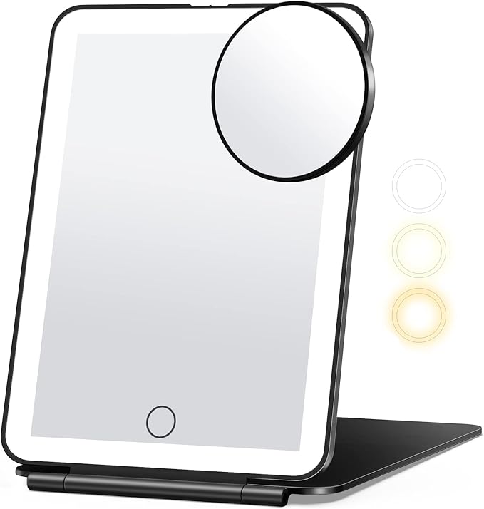 Travel Makeup Mirror with 10X Magnifying Mirror, Vanity Mirror with 80LEDs, 3 Color