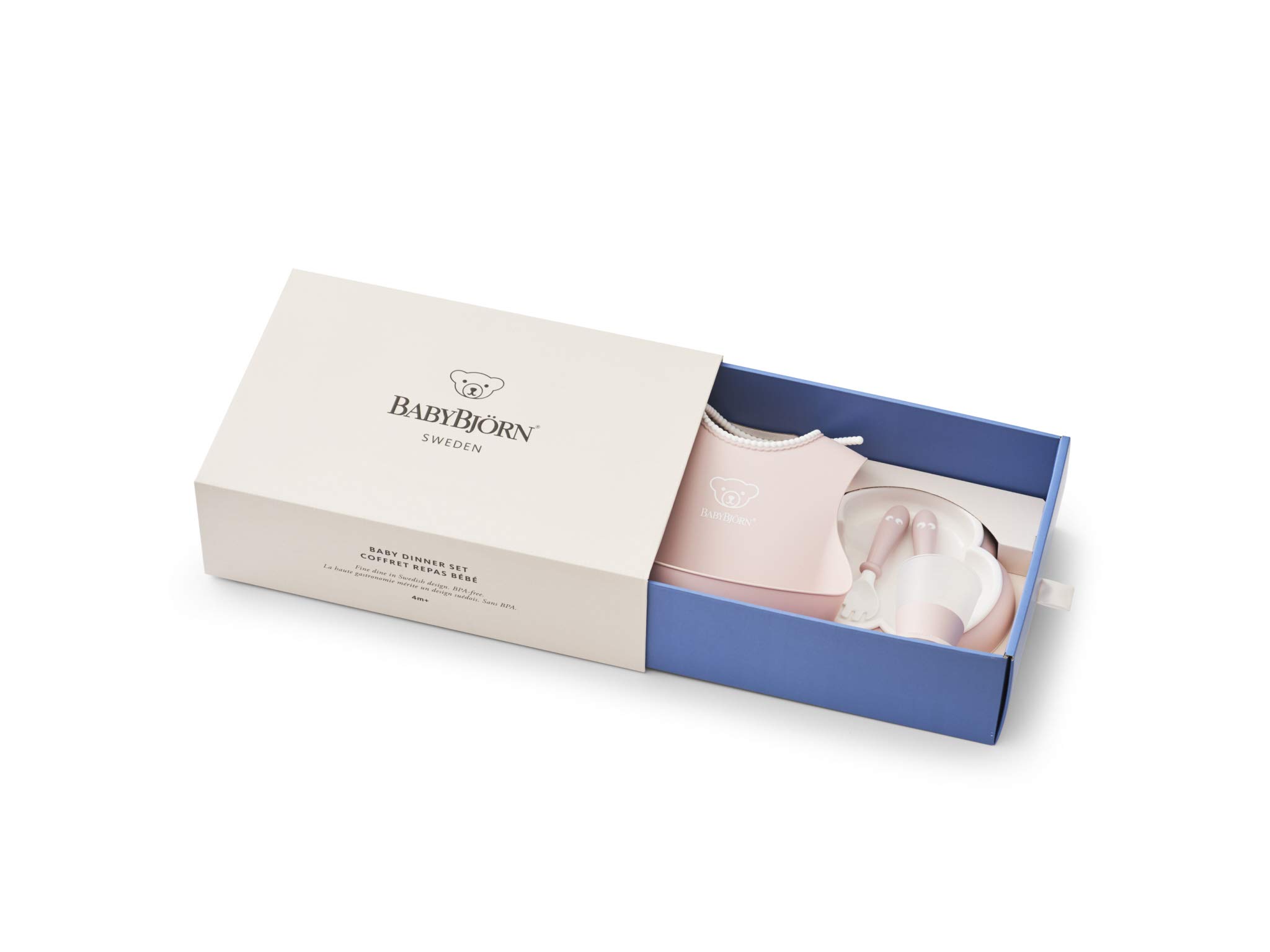 ベビービョルン 【日本正規品保証付】 ベビーディナーセット パウダーピンク 4点セット 専用ギフトボックス入り 出産祝い ギフト プレゼント 離乳食 スプーン スタイ お食事エプロン お食事セット 食器セット お食い初め