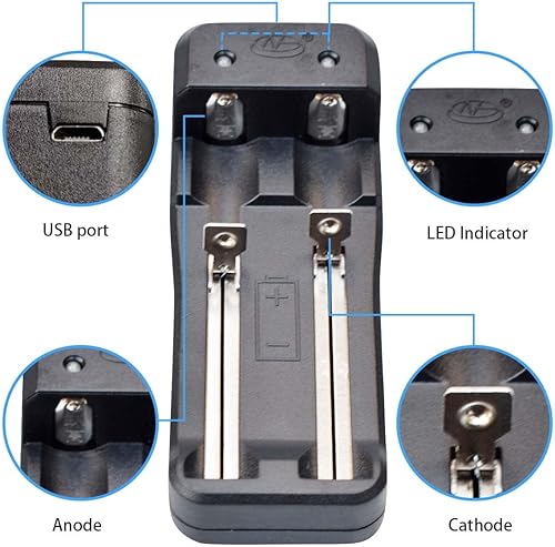 Miniatura 5 de Batería plana 18350 de 1000 mAh (paquete de 2) con cargador de batería, ShockLi 18350 10A descarga de alto drenaje 3.7 V baterías recargables