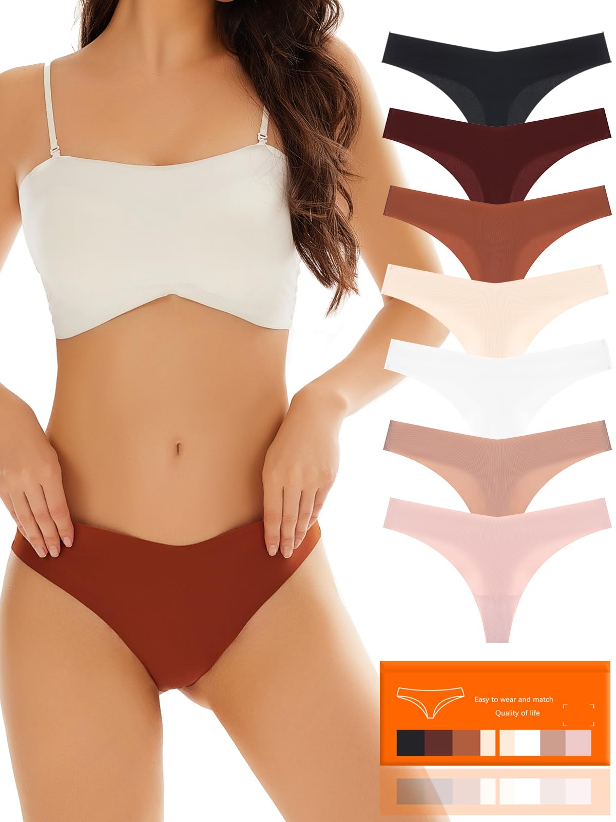 7-Pack Seamless underwear Thongs for Women, No Show Breathable Ladies Thongs Comfortable Panties