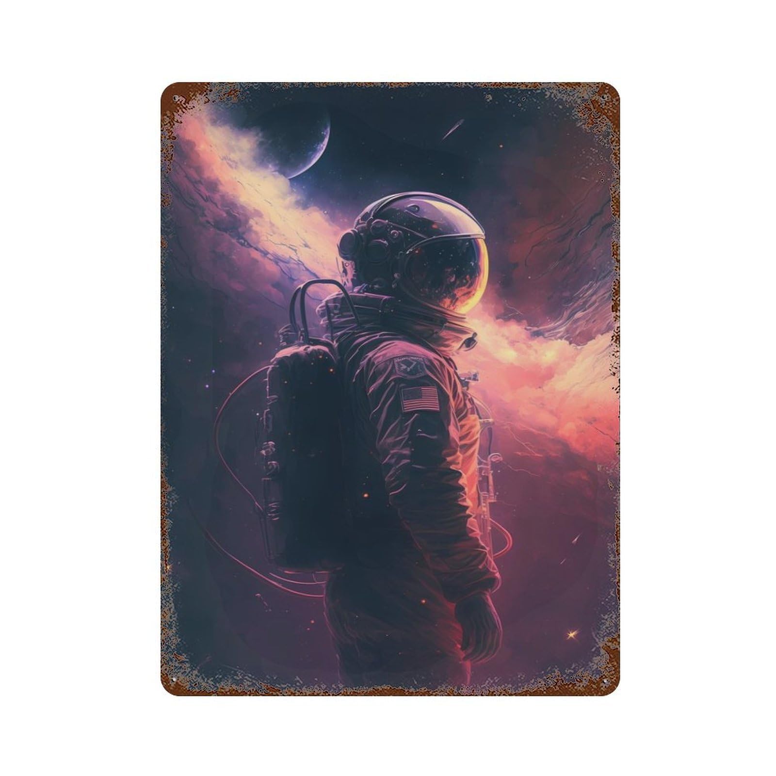 Astronaut Space Walk Rusty Metal Tin Sign 15.7"x11.8", for Living Room, Hallway And Home Decor, Old School Wall Decor