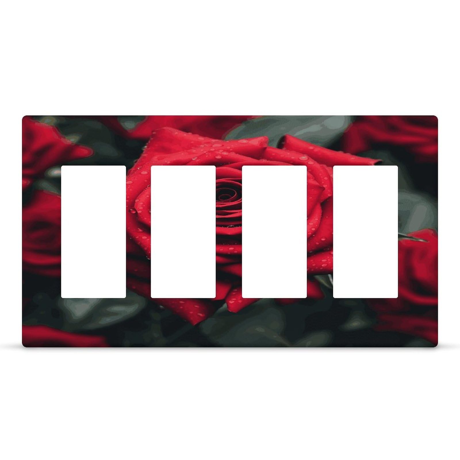 Red Rose Wall Plate Cover Unbreakable Thermoplastic Faceplate Cover Receptacle Outlet Covers Rocker Light Switch Covers 4-Gang Hidden Screw Face Plate for House 8.3x 4.7