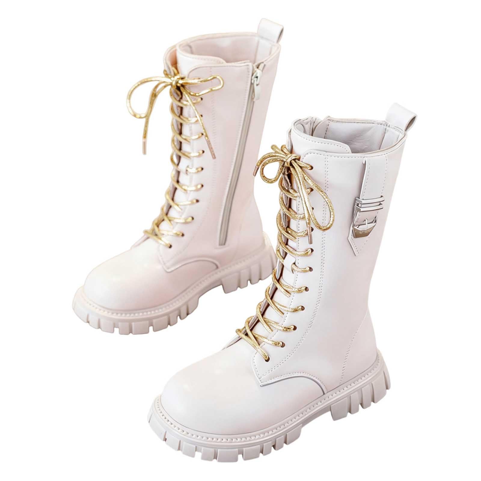 Générique Bottes et Bottines Fille de Cowboy à Lacets Botte de Combat Punk Gothique Bottine avec Fermeture Éclair Confortables à Bout Rond Antidérapant Mode Chaussures Enfants pour les Looks à Thème