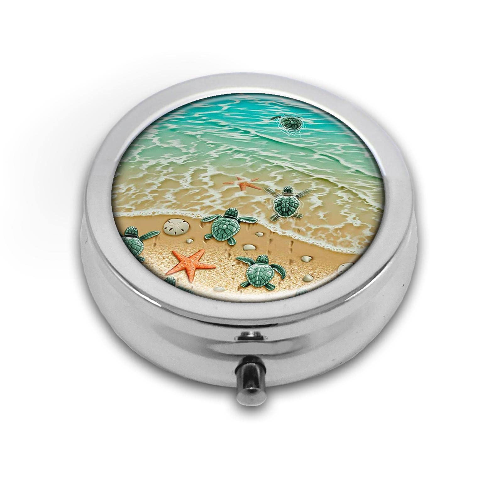 Pill Box,Cute Turtle Round Pill Box 3 Compartment Decorative Pocket Purse Portable Mini Travel Medicine Tablet Vitamin Holder Organizer Pill Case