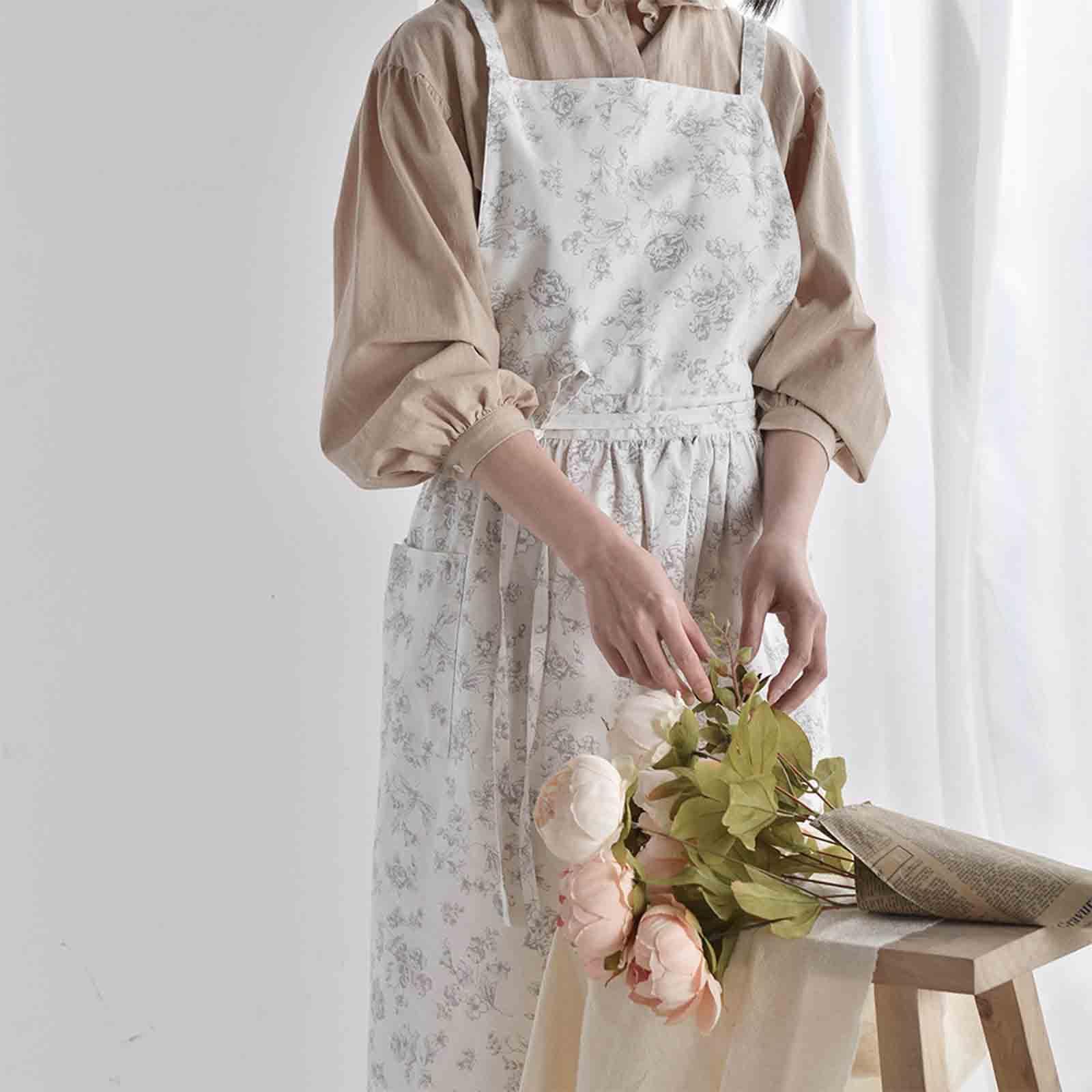 Delantal de Cocina con Diseño Cruzado en La Espalda Fácil de Lavar Ligero Y Transpirable Práctico para Pastelería Restaurante Barbería Y Jardinería, Blanco, Individual