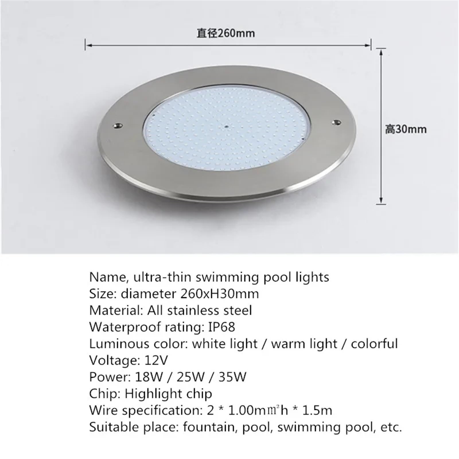 Luce Subacquea RGB Ultrasottile Bianca LED IP68 Illuminazione for Piscina RGB Impermeabile con Telecomando 18W 25W 35W AC12V 304