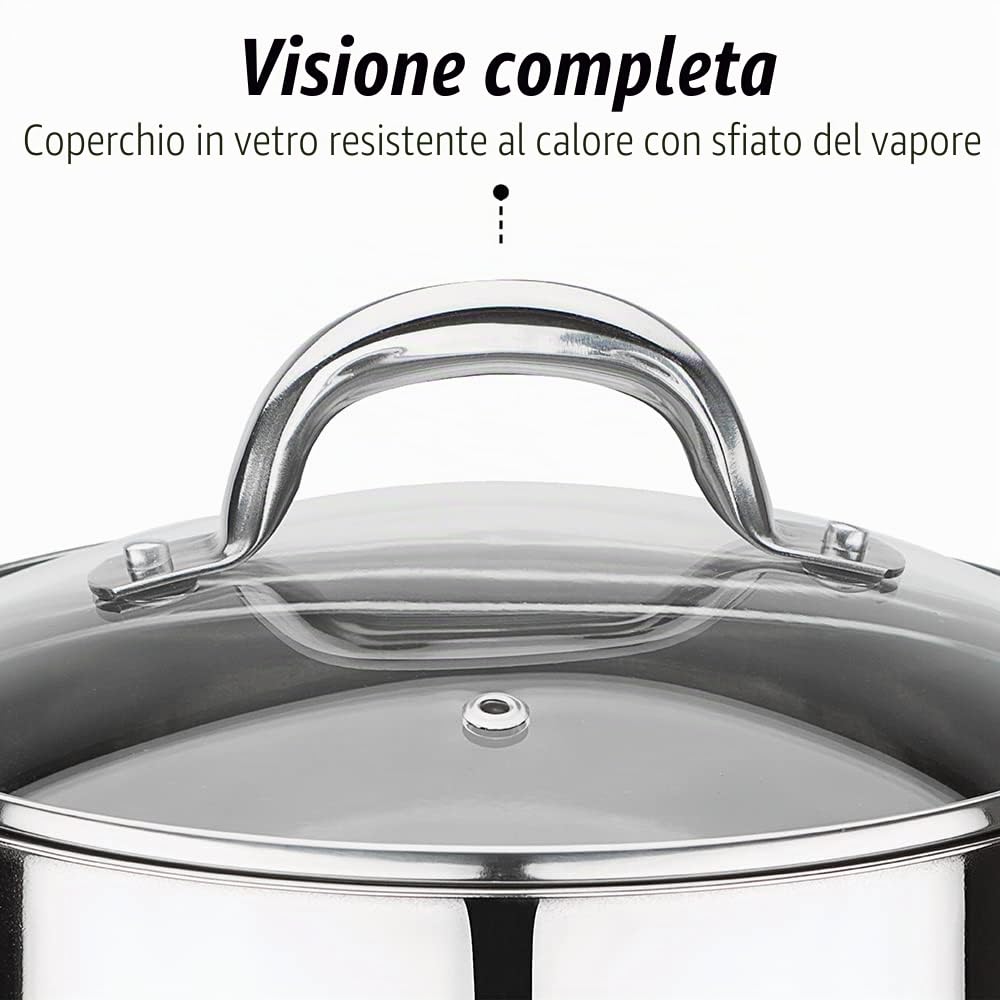 GSW 990196 Montreal, pentola per verdure con coperchio in vetro, acciaio inossidabile, argento, 22 cm, 6,8 litri, 31 x 22 x 18 cm