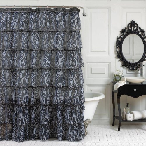 Lorraine Home Fashions Gypsy Zebra Shower Curtain, 70 by 72-Inch, White/Black