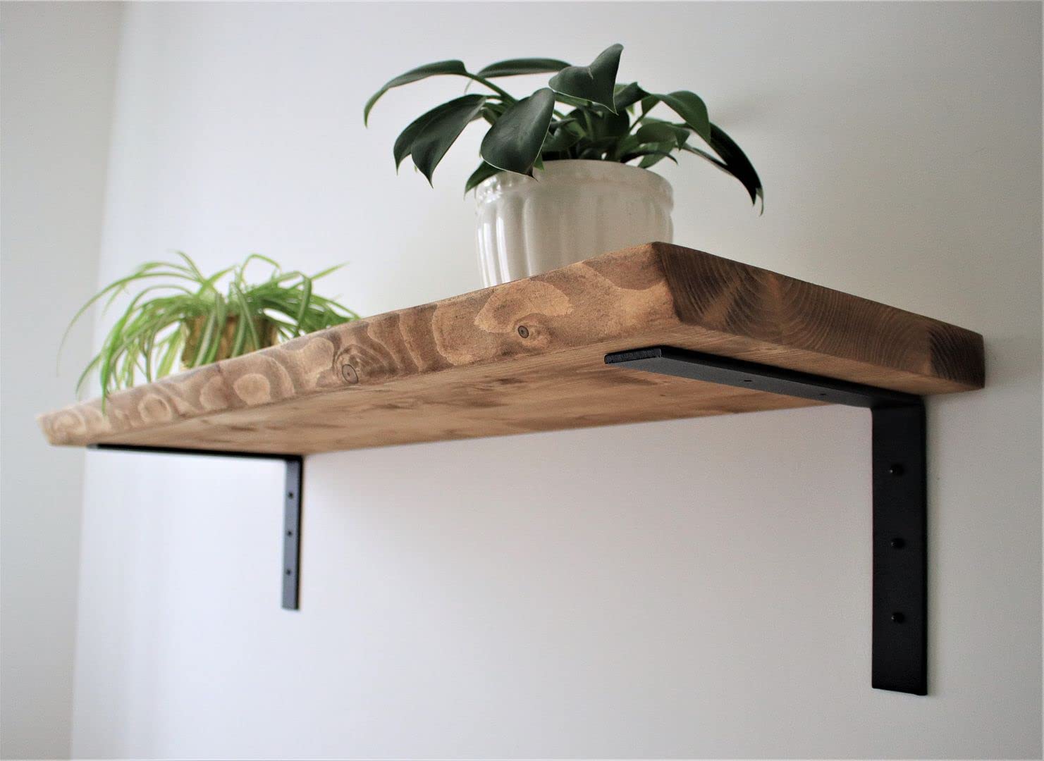 Live Edge Rustic Floating Shelf 12x1.5 inches, 130cm long with Flat Industrial Down Style Bracket - Dark Oak Finish Reclaimed Wood Floating Shelves for Wall, Rustic Wooden Shelves for Bedroom — image 1