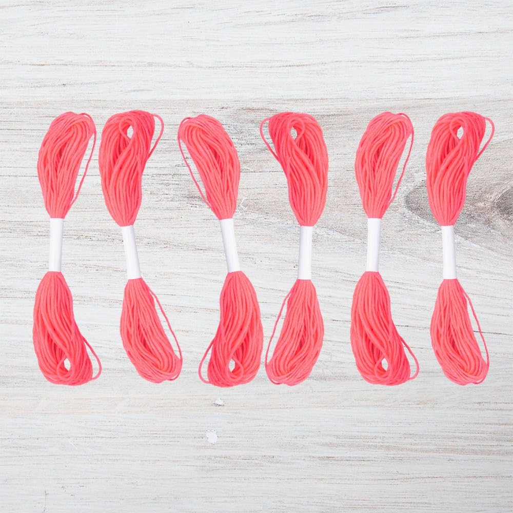 Embroidery Floss Pack – 6 Skeins, 8.7 Yards Each – Fluorescent Pink Embroidery Floss for Needlework, DIY Bracelets, Crafting, Weaving