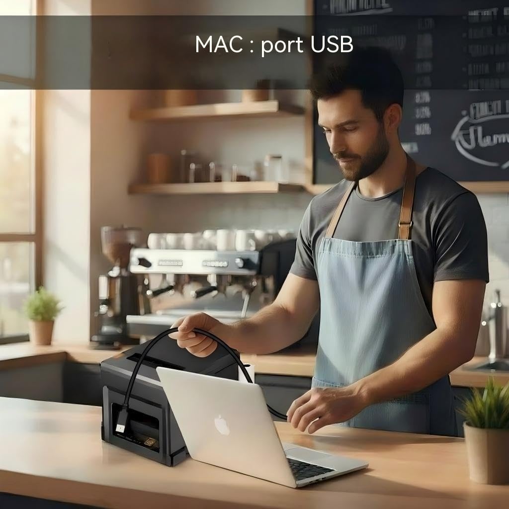 Imprimante de Reçus POS 80mm Bluetooth, Imprimante Thermique USB, Compatible avec Windows/Mac, Idéale pour la Restauration et Le Commerce de Détail
